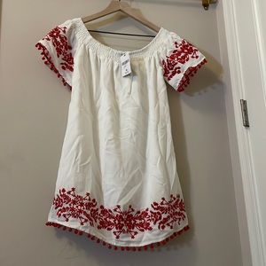 Forever 21 medium off-the-shoulders white dress with red floral embroidery NWT